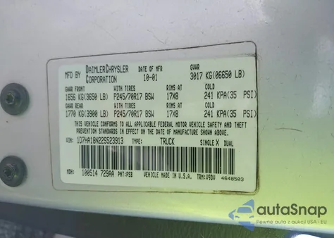 2002 Dodge Ram 1500 St from USA, damaged, VIN 1D7HA18N22S523913
